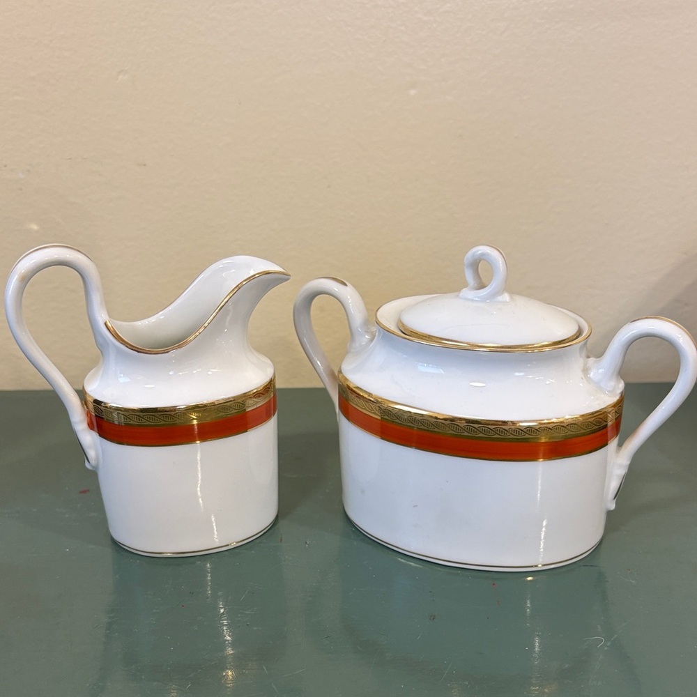 Richard Ginori Italian ‘Palermo Rust’ Pattern Lidded Sugar Bowl and Creamer